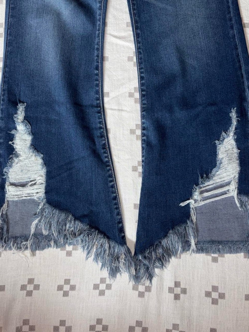 Cello Dark Blue Distressed Flare Jeans with Frayed Hem 7 - Picture 4 of 6